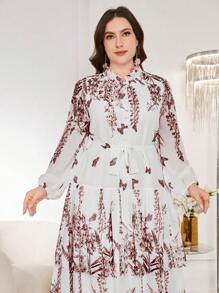 Modelyn Elegant Romantic Elegant Fashion Chiffon Plus Size Dress Fall Cloth For Women - Burgundy - View 6