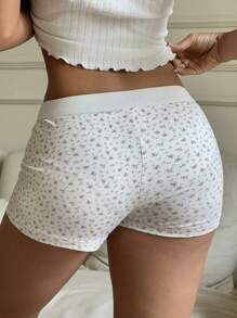 Aloruh 女士闺房风格白色水女孩短裤，碎花