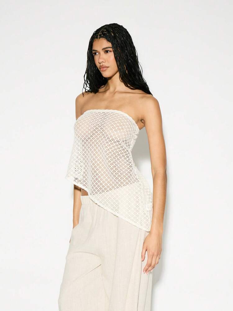 KIZN Crochet Bandeau Strapless Knit Top