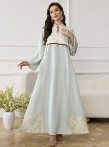 Al Najma 优雅薄荷绿色女士开斋节穆巴拉克连衣裙，朴素 - 淺藍色 - 查看 6