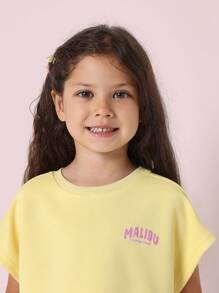 SUMWON Malibu California Dreaming Summer Beach Athletic Leisure Co-Ord Set Short Sleeve Crop Top With Shorts Casual Two Piece Outfit Urban Street Style Wear - Yellow - View 5