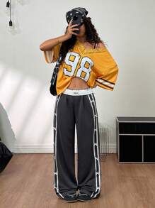 Coolane Pantaloni larghi da donna in tuta per festival estivi, uscire, streetwear, carini, in stile Y2K, con decorazione a trama con fiocco