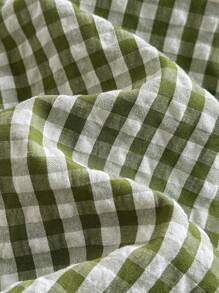 SHEIN Vintaside Kids 女婴绿色格子盖袖休闲夏装，田园风格，清新图案，轻盈设计，适合户外、休闲和休闲派对 - 綠色 - 查看 7