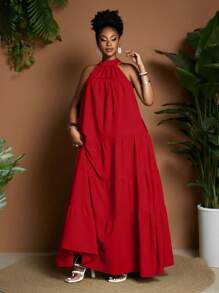 Maweii Plus Size Ruched Sleeveless Flowy Elegant Vacation Dress