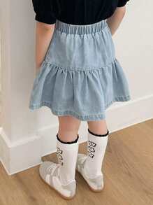 Dazy Kids Young Girl Elastic Waist Ruffle Hem Casual Denim Mini Skirt