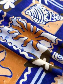 SHEIN Teen Girls' Tropical Island Elements Coconut Tree Waist Drawstring Hollow Out Snug Fit Halter Dress, Holiday, Casual/Vacation