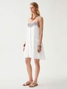 SHEIN Unity Women's Colorful Bohemian Style Spaghetti Strap Dress, Suitable For Spring/Summer Holiday - White - View 5