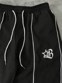 STYNVO Manfinity Streetrush 男士五角星印花长袖外套和裤子休闲套装，秋季服装 - 黑色 - 查看 5