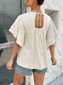 SHEIN 孕妇条纹圆领荷叶边短袖休闲T恤