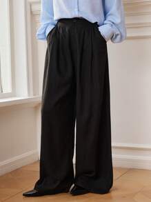 Dazy-Less Women's Pleated Wide Leg Casual Straight Trousers, Suitable For Spring And Summer Business Casual Women Linen,Women Dress Pants - Black - View 8