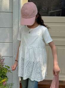 Dazy Kids Tween Girls' Summer Casual Solid Color Hollow-Out Embroidery Camisole,Back To School Clothes