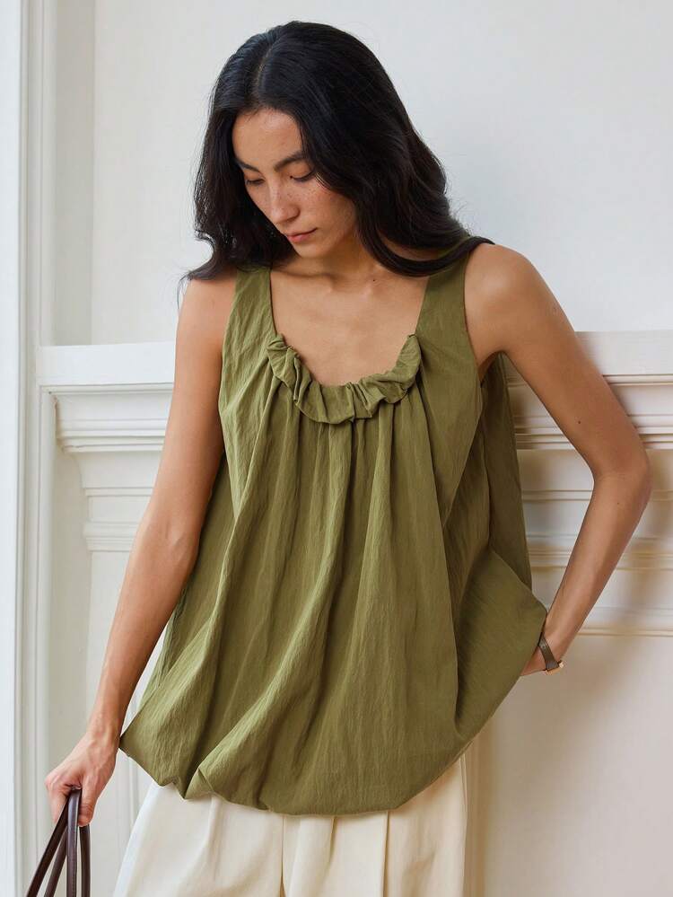 Summer Solid Color Casual Tie Knot Ruffle Patchwork Loose Cami Top For Women Tank Tops Babydoll Top