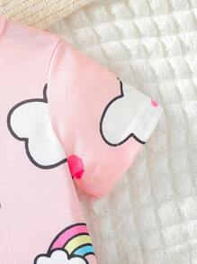 Young Girls Unicorn Print Nightgown, Made Of Soft, Smooth And Comfortable Fabric, Suitable For Casual Everyday Wear. The Overall Design Is Vibrant And Joyful, Appealing To Children With Its Playful And Kid-Friendly Theme. The Image Is Clear And Detailed, With A Colorful, Modern And Diverse Artistic Style. - Pink - View 8