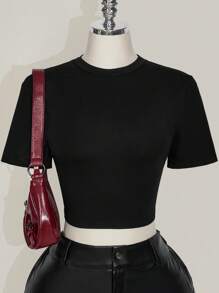 SHEIN ICON Plus Size Women Solid Color Short Sleeve Chinese Dragon Net Mesh Backless Y2K Going Out Fall Graphics Woman Black T-Shirt Goth Goth - Black - View 10