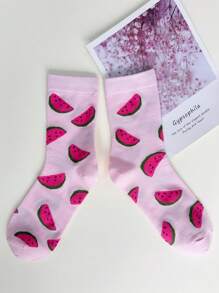 Gibran Gomes 1 Pair Summer Watermelon Printed Women Mid-Calf Socks