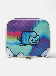 Nyan Cat X SHEIN Cat Pattern Large Capacity Makeup Organizer Box, Portable Travel Makeup, Brush And Accessory Case, Zippered Cute And Fashionable Beauty Box - Multicolor - View 1