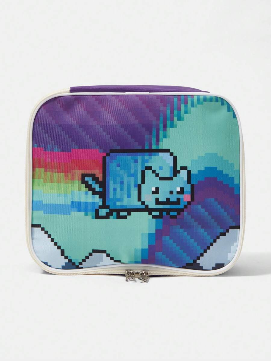Nyan Cat X SHEIN Cat Pattern Large Capacity Makeup Organizer Box, Portable Travel Makeup, Brush And Accessory Case, Zippered Cute And Fashionable Beauty Box - Multicolor - View 1