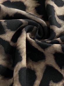 SHEIN Tween Girl Bow Accent Leopard Print Sleeveless Crew Neck Fitted Dress - Brown - View 6