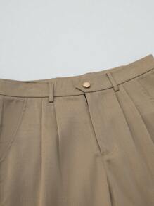 Manfinity Mode 2件套男士加大码纯色单扣长袖夹克和裤子西装套装 - 棕色 - 查看 5