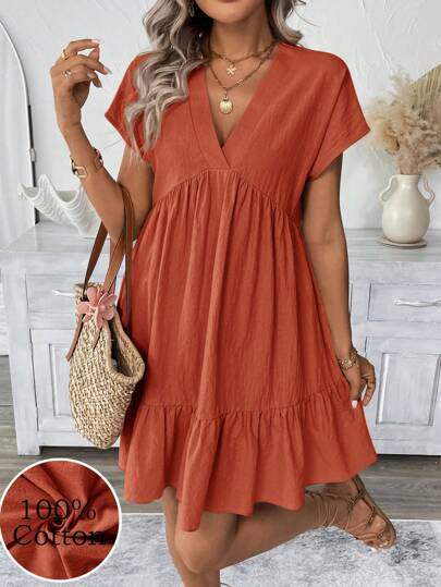 SHEIN LUNE Women's Short Pink Casual Vacation Romantic Beach Sundress, Summer,Summer Dresses For Women