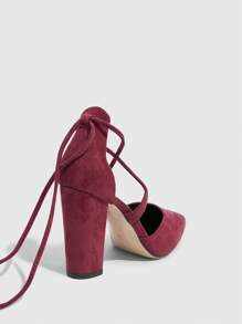 CUCCOO SZL Zapatos de tacón alto con diseño de cordones y puntera puntiaguda para mujer