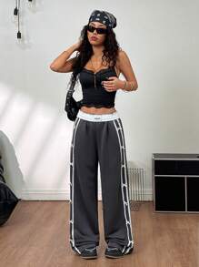 Coolane Pantaloni larghi da donna in tuta per festival estivi, uscire, streetwear, carini, in stile Y2K, con decorazione a trama con fiocco