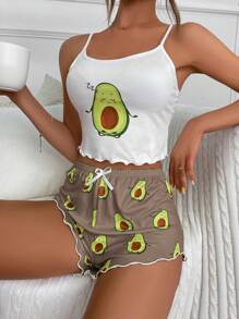 SHEIN Conjunto de Camisola e Shorts Pijama com Estampa de Abacate
