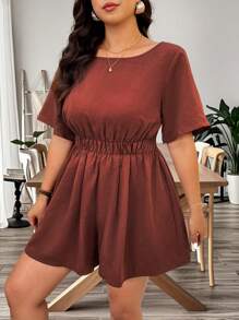 Breezaya Tuta corta oversize da donna con spalle oblique, in misto cotone e lino, con ampia gamba a campana