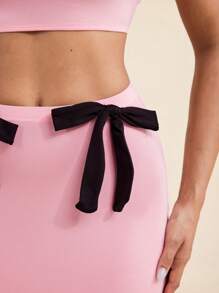 LUNA B Solid Color Black Bow Sexy High Waist Stretch Fitted Mini Skirt For Women Summer Beach Women Summer Set Women 2 Pieces Outfits Birthday Outfit Women Women Two Pieces Outfits Two Pieces Outfits For Women Party Outfits For Women