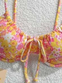 Swim Mod Women's "Call" Print Tied Spaghetti Strap Bikini Top For Summer Beach Vacation - Multicolor - View 3