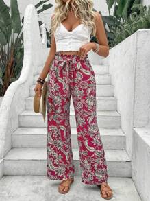 Breezaya Vacation Casual Random Floral Print Lounge Pants Fall Cloth For Women - Red - View 3