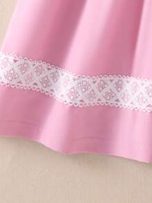 Souflis Souflis Vestido de Princesa com Manga Bufante para Menina Jovem, com Colarinho de Renda Floral, Detalhe em Laço e Bainha com Barra de Renda, Adequado para Eventos