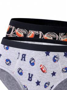 4pcs Teen Boys' Black Gray Football Print Comfortable Cotton Briefs, All Season Back To School Fashion - Multicolor - View 4