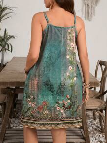 EMERY ROSE Summer Plus Size Strap Floral Print Vacation Dress,Women Summer Clothes