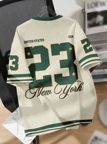 SHEIN EZwear Casual Minimalist Sport Number Print Round Neck Short Sleeve Loose T-Shirt For Women, Suitable For Summer, Suitable For Match Days Back To School