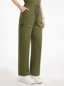 Scrubzie Solid Color Drawstring Waist Straight /Nursing Scrubs Bottoms