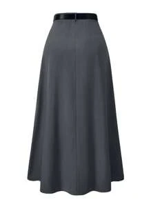 EMERY ROSE Falda larga de unicolor talla grande para uso casual y de oficina, falda maxi de otoño - Gris Oscuro - Ver 2
