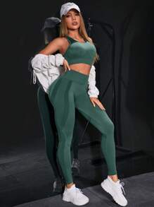 Powerista Damen Einfarbiger Crop Camisole und Leggings Sportanzug