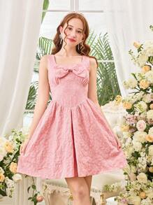 Teen Girl Summer Elegant Jacquard Butterfly Decor Suspender Dress