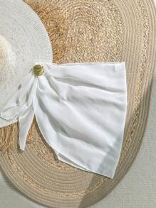 SHEIN 少女纯色侧系带雪纺裙，夏日度假休闲 - 白色 - 查看 3