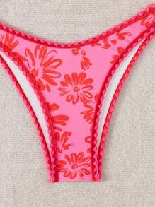 Swim Mod Springbreak 女士夏季沙滩花卉印花露背系带性感比基尼两件套泳衣套装 - 彩色 - 查看 5