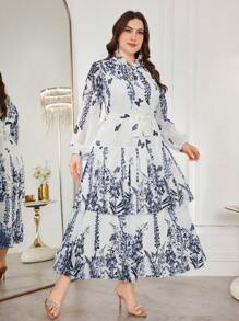 Modelyn Elegant Romantic Chiffon Plus Size Dress - Royal Blue - View 4