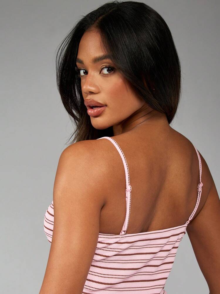 MISSGUIDED Y2K Retro Striped Cami Top Front Opening Summer Sleeveless Thin Strap Tank Essential Crop Basic Ribbed Stretch Festival Aesthetic