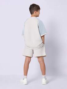 SUMWON Classic Varsity Style Raglan T-Shirt Set Youth Athletic Two-Piece Summer Casual Outfit With Oakland Text Print Coordinates