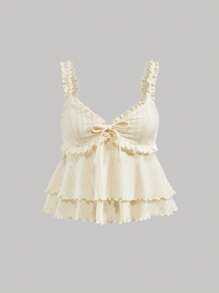 SHEIN MOD 浪漫荷叶边无袖吊带背心，可爱休闲乡村风格，假日、野餐、约会、波西米亚风、女士夏季、沙滩装、度假女士、夏季、复活节、西部装女士