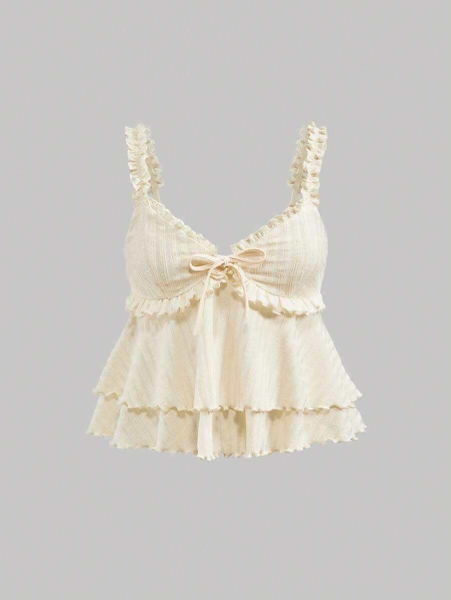 SHEIN MOD 浪漫荷叶边无袖吊带背心，可爱休闲乡村风格，假日、野餐、约会、波西米亚风、女士夏季、沙滩装、度假女士、夏季、复活节、西部装女士