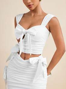 LUNA B Vestido mini blanco sólido con corte de lazo sexy para mujer, atuendo para playa y vacaciones de verano