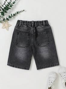 Young Boy Classic All-Match Casual Comfortable Retro Washed Blue Denim 6-Inch Shorts - Grey - View 2