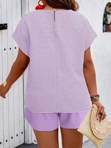 SHEIN Holidaya Plus Size Women Plaid Print Batwing Sleeve Shirt And Shorts Casual Outfit Set Women Summer Sets Woman S Summer Clothes Women S Clothes