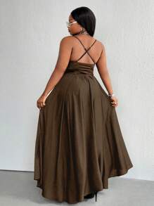 Maweii Plus Size Fashionable Splicing Backless Sleeveless Dress, Summer - Brown - View 6